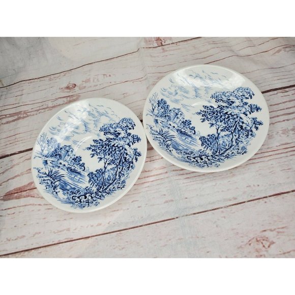 Lot Of 2 Countryside Wedgwood And Co. Made In England Teacup Blue White Saucers - Picture 11 of 11